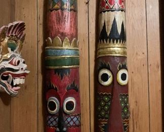 Lot #172 & Lot #173 -  Indonesian Wood Carved Masks / Wall Decor (33" H)