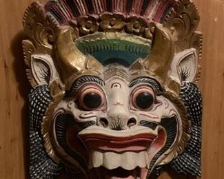 Lot #177 - $35 - Indonesian Wood Carved Mask / Wall Decor (12" H) 