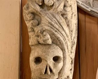 Lot #185 - $30 - Concrete Relief Wall Hanging, Skull (5.5" L x 11" H)