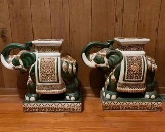 Lot #192 & Lot #193 - $150 each - Ceramic Elephant Tables / Plant Stands / Stools (each is 21.5" L x 9" W x 21.5" H)