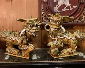 Lot #197 - $350 - Pair of Large Ceramic Foo Dogs (each is approx. 22" L x 9" W x 16" H)