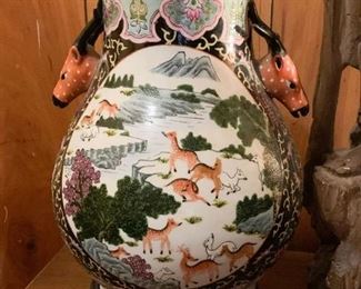 Lot #203 - $75 - Chinese Ceramic Vase, Deer / Antelopes