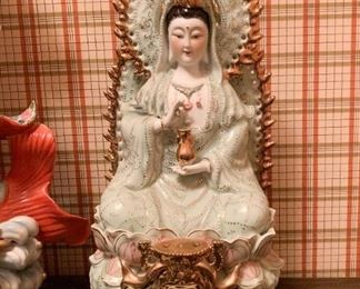 Lot #208 - $60 - Porcelain Kwan Yin / Guanyin Statue, Mint Green (17.5" H)