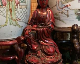 Lot #217 - $150 - Cinnabar Kwan Yin / Guanyin Statue