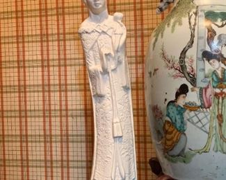 Lot #219 - $35 - White Ceramic Asian Statue / Figure (Tusk Shaped)
