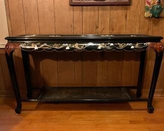 Lot #226 - $200 - Asian Black Lacquer Console Table (54" L x 16.5" W x 30" H), we have another console just like this, see earlier in the ad