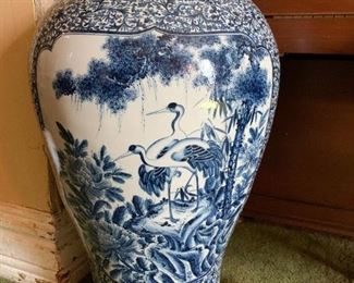 Lot #236 - $300 - Chinese Blue & White Porcelain Meiping Floor Vase, Cranes (32" H)