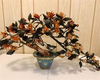 Lot #257 - $60 - Chinese Jade Glass Bonsai Tree 