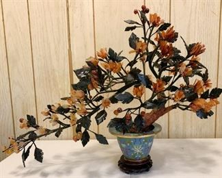 Lot #258 - $60 - Chinese Jade Glass Bonsai Tree 
