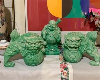 Lot #262 - $40 - Lot of 3 Hard Resin Figurines - Foo Dogs & Buddha