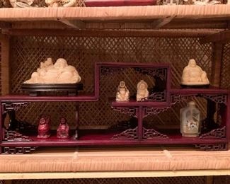 Hard Resin Asian Figurines / Miniatures, Snuff Bottle, Wood Carved Curio Stand (These items are NOT available online.  They must be purchased at the sale.)