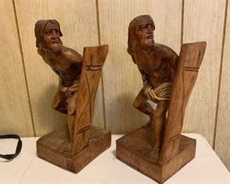 Wood Carved Bookends (NOT available online.  Must be purchased at the sale.)