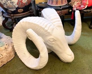 Large White Ram Head - plastic outer shell filled with plaster  (NOT available online.  Must be purchased at the sale.)