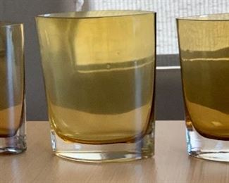 3pc elliptical shape Glass Vases unsigned 6.5x5.75x2.75in HxWxD PT170