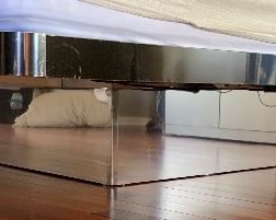 Contemporary Floating Polished Steel King Bed w/ 2 Matching Nights stands Bed: 32x78x101in. Nightstands: 32x38x20.5 HxWxD PT187