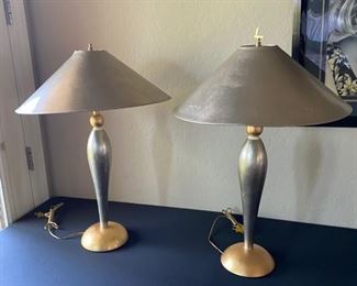 Turned Silver Finish with Gold Gilded Lamps pair	20” diameter of lamp shade 30” tall		D714-18