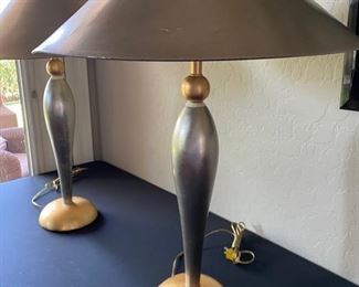 Turned Silver Finish with Gold Gilded Lamps pair	20” diameter of lamp shade 30” tall		D714-18