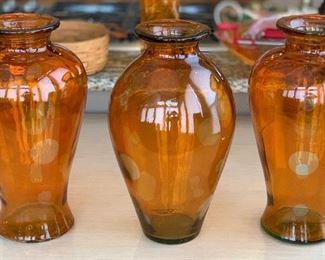 3pc Spanish Orange Spotted Decor Vases	18in H		PT252