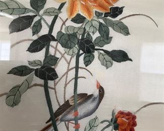 Oriental embroidered silk art 36"h X 14"w