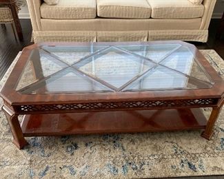 Carved, glass and wood, rectangular Coffee Table
