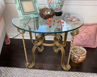 Round glass and metal end table