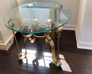 1 of 2 Matching Glass and metal round side table