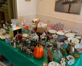 Hundreds of decorator and serving items: china, glass, silver plate
