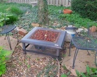 Outdoor Firepit & 2 Metal Chairs