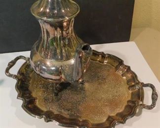 Large Silver Pitcher & Serving Tray