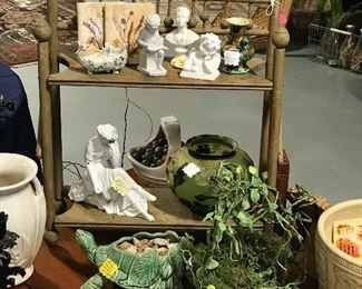 Stick & Ball shelf, pottery, small statues