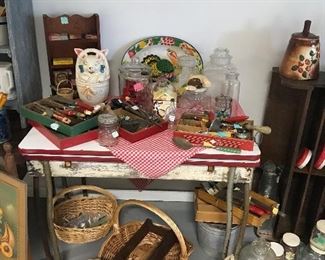 Red trim graniteware kitchen table