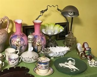 Bride's basket, Bristol vases, Nippon