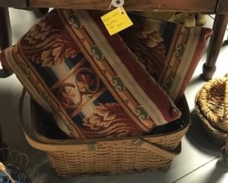 Marble top primitive table & needlepoint pillows