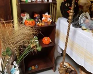 Mahogany shelf & cast iron floor lamp