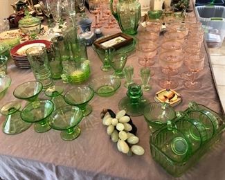 Green and pink depression glass.....