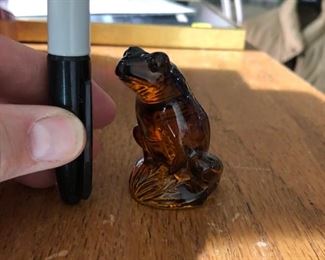 Amber colored Lalique frog...