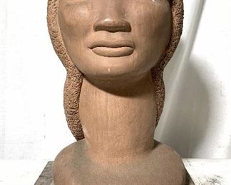 Large Modernist Female Bust Clay Sculpture