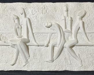 Mid Century Figural Wall Plaque Plaster Sculpture