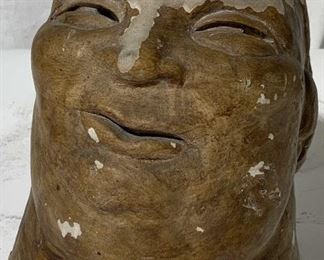 Male Head Figural Clay Mid Century Sculpture