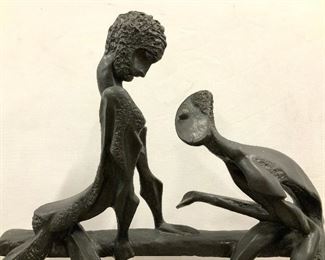 Modernist Bronze Sculpture of Two Men Mid 20th C