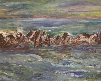Mid Century Seascape Signed and Dated Oil 1967
