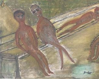Signed and Dated Mid Century Oil Nude Figures