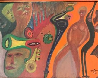 Surreal Mid Century Jazz Oil Painting 1969