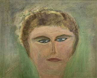 20th C Woman Portrait Oil on Canvas Painting