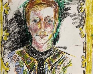 20th C Portrait on Paper by Nancy Malkin