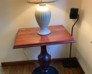 Heavy cherry and metal accent table