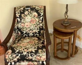 Nesting tables, accent chair
