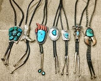 Collection of bolos, silver, turquoise 