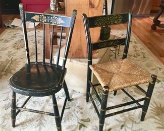 2 vintage painted chairs, chair on right with rush seat is SOLD