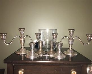 Sterling silver candle sticks (pair of 3 lights & 2 pairs or singles)